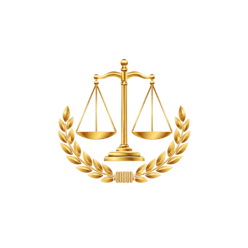 Balança da justiça dourada, emblema do escritório